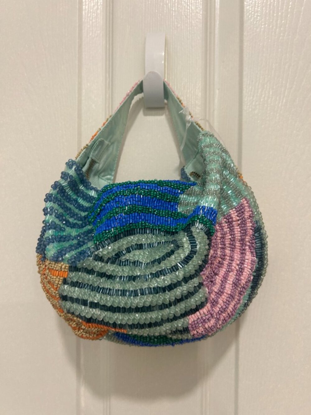 Handcrafted in India Beaded Hobo Bag Blue Abstract Colorful Design NWT